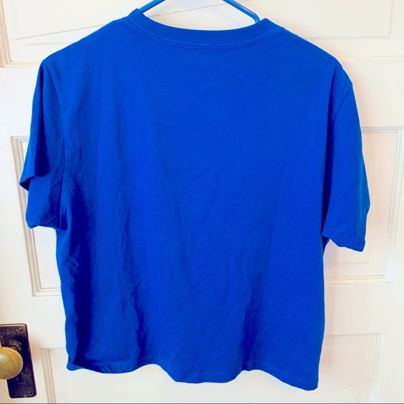 Levi's Royal Blue Red Logo Stripe Crop Crew Neck T-Shirt 100% Cotton Small - Picture 4 of 4